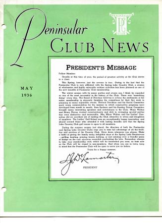 Peninsular Club News, May 1936