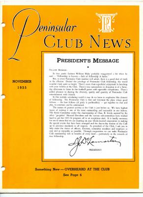 Peninsular Club News, November 1935