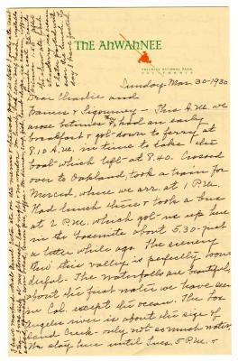 Letter from Clara Comstock Russell to Charles C. Russell (March 30, 1930)