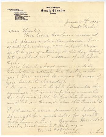 Letter from Clara Comstock Russell to Charles C. Russell (June 11, 1905)