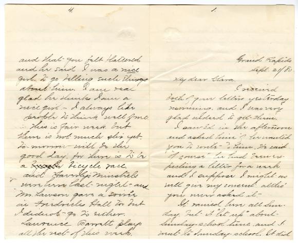 Letter from Cassie to Clara Comstock Russell (September 21, 1880)