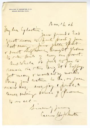Letter from Collins Johnston M.D. to Unknown (November 6, 1908)