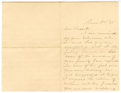 Letter from E. E. Wilson to Clara Comstock Russell (June 2, 1885)