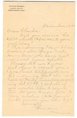 Letter from Clara Comstock Russell to Charles C. Russell (December 16, 1904)