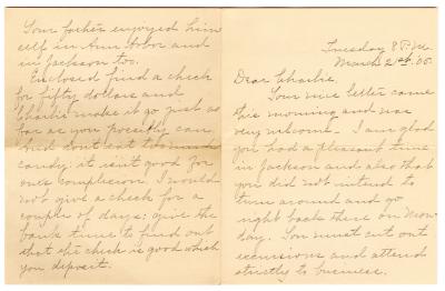 Letter from Clara Comstock Russell to Charles C. Russell (March 21, 1905)