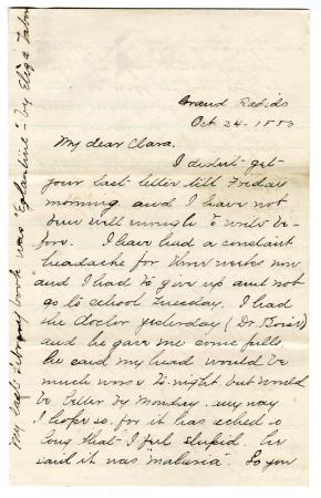 Letter from Cassie to Clara Comstock Russell (October 24, 1880)