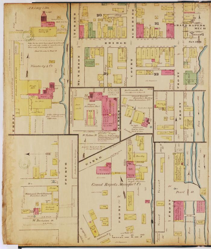 Sheet six of the 1874 Sanborn Fire Insurance map for Grand Rapids, Michigan