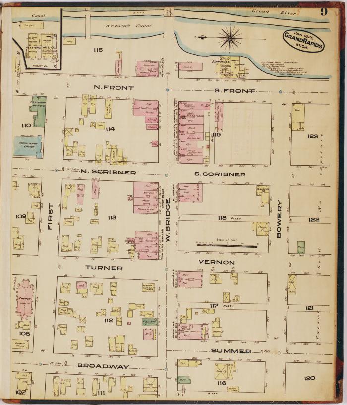 Sheet nine of the 1878 Sanborn Fire Insurance map for Grand Rapids, Michigan