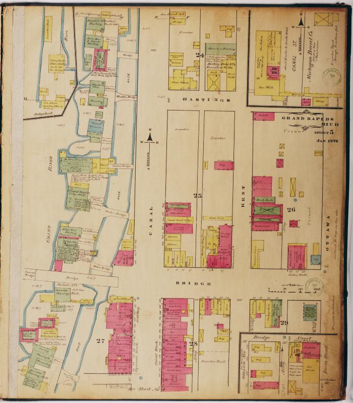 Sheet five of the 1874 Sanborn Fire Insurance map for Grand Rapids, Michigan