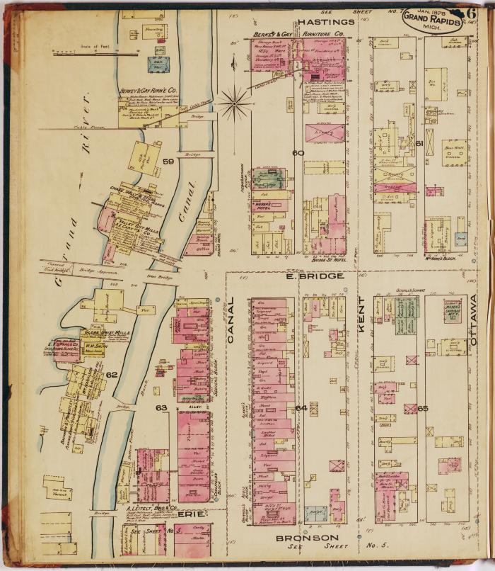 Sheet six of the 1878 Sanborn Fire Insurance map for Grand Rapids, Michigan