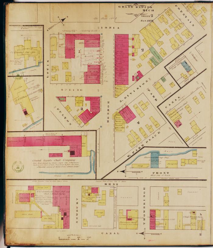 Sheet two of the 1874 Sanborn Fire Insurance map for Grand Rapids, Michigan