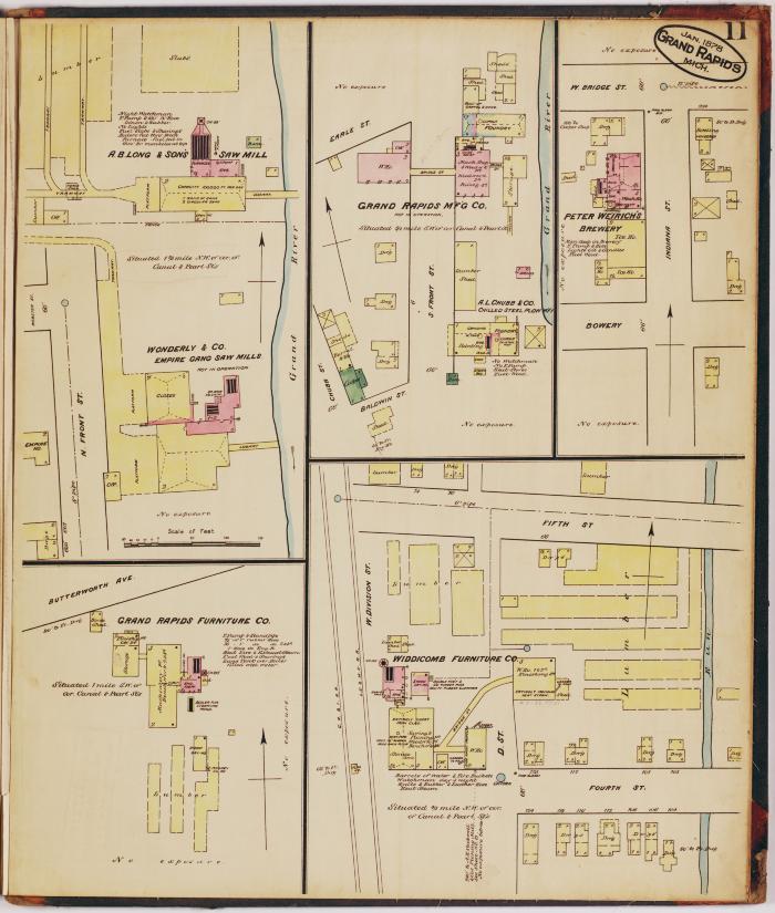 Sheet eleven of the 1878 Sanborn Fire Insurance map for Grand Rapids, Michigan