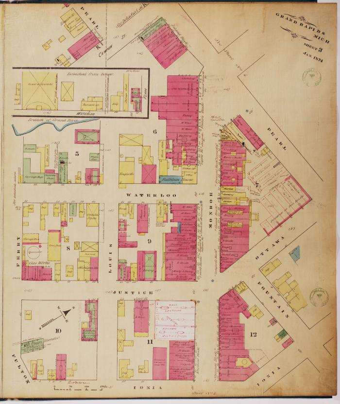 Sheet three of the 1874 Sanborn Fire Insurance map for Grand Rapids, Michigan