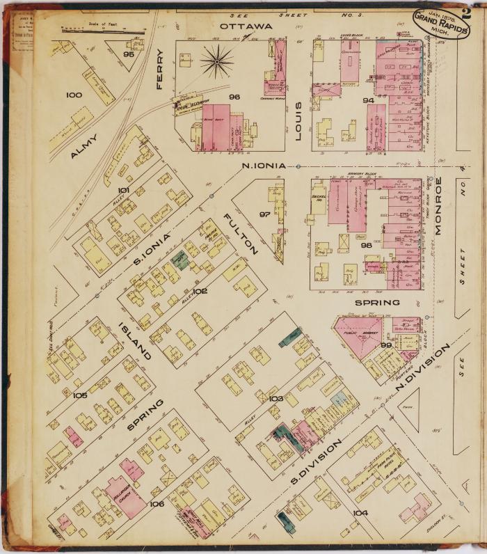 Sheet two of the 1878 Sanborn Fire Insurance map for Grand Rapids, Michigan