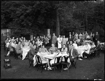 Dinner party on the lawn of the Frye house
