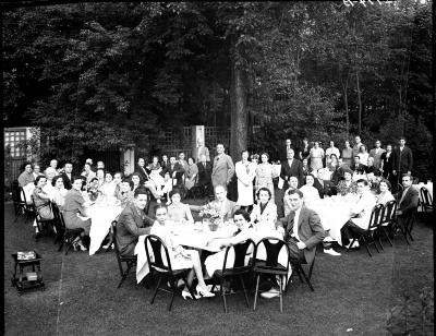Dinner party on the lawn of the Frye house