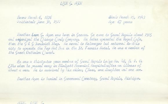 Obituary Card for Leon G Agon