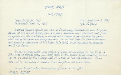 Obituary Card for Gustave Appelt