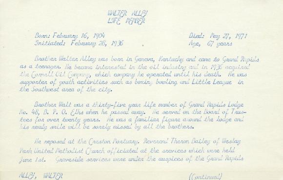 Obituary Card for Walter Alley