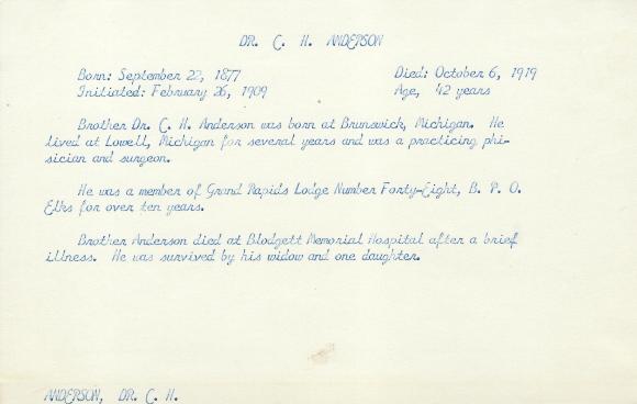 Obituary Card for Dr C H Anderson