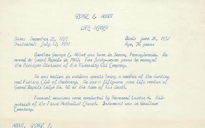 Obituary Card for George E Abbot