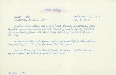Obituary Card for Louis Amberg
