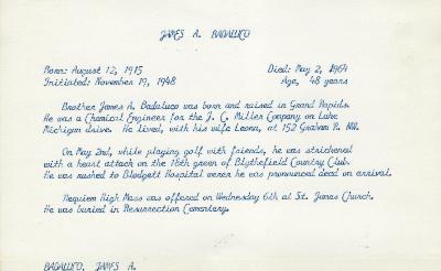 Obituary Card for James A Badaluco