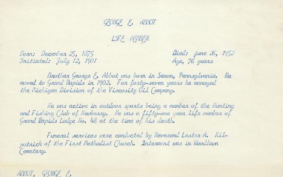 Obituary Card for George E Abbot