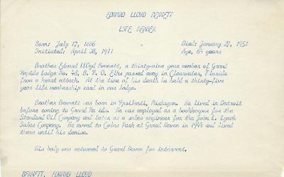Obituary Card for Edward Lloyd Bennett