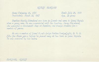 Obituary Card for Westley Blanchard