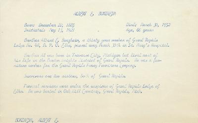 Obituary Card for Albert E Bonzheim