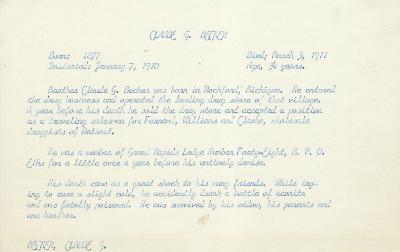 Obituary Card for Claude G Becker