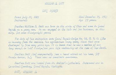 Obituary Card for William D Batt
