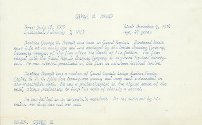 Obituary Card for George W Brandt