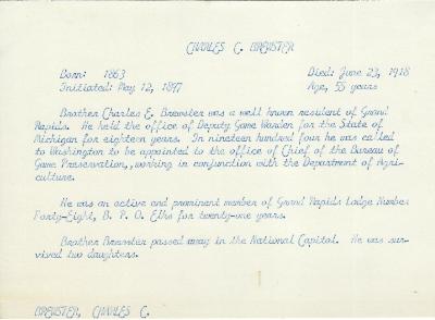 Obituary Card for Charles C Brewster