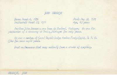 Obituary Card for John Brouwers
