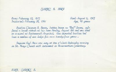 Obituary Card for Charles Brice Bowditch