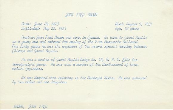 Obituary Card for John Fred Brown