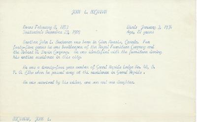 Obituary Card for John L Buchanan