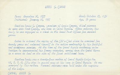 Obituary Card for Louis G Campau