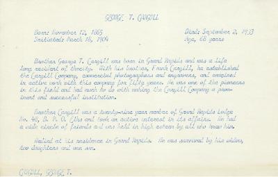 Obituary Card for George T Cargill