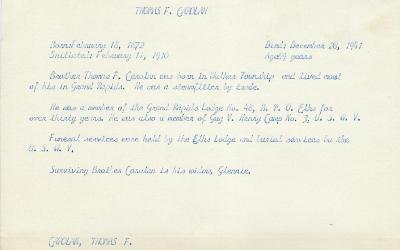 Obituary Card for Thomas F Carolan