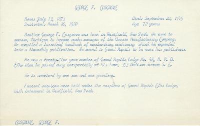 Obituary Card for George F Cosgrove