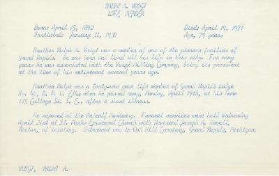 Obituary Card for Henry F Vonk