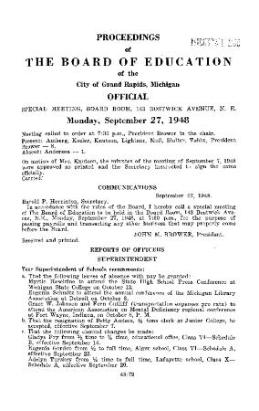 Budget for Grand Rapids Public Schools, 1948-1949